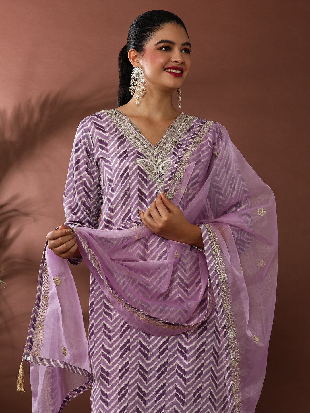 Floral Embroidered Poly Crepe Kurta & Trousers Sets