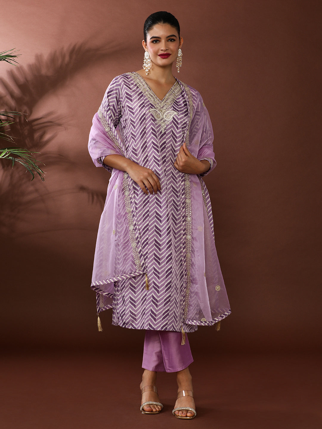 Floral Embroidered Poly Crepe Kurta & Trousers Sets