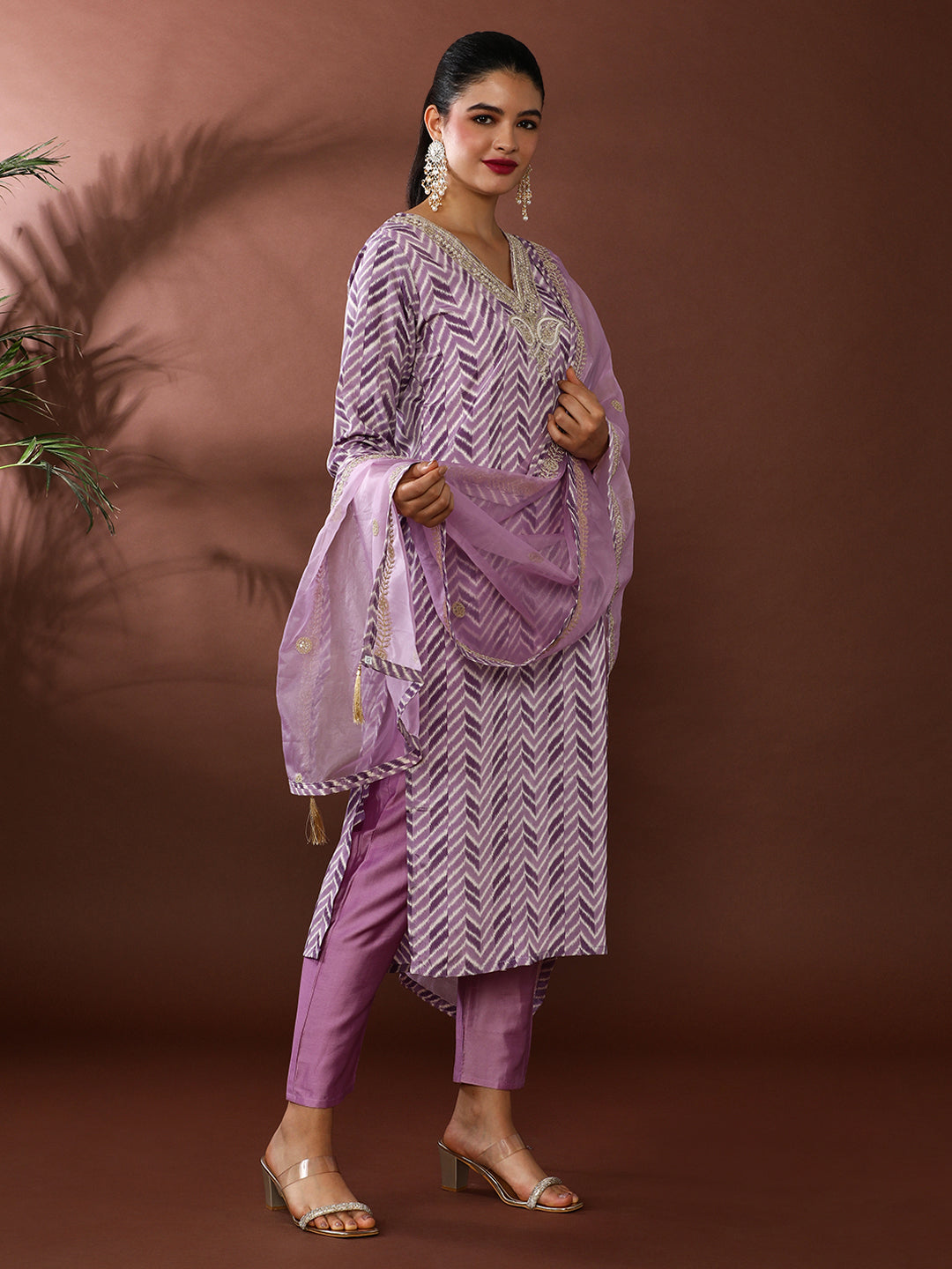 Floral Embroidered Poly Crepe Kurta & Trousers Sets