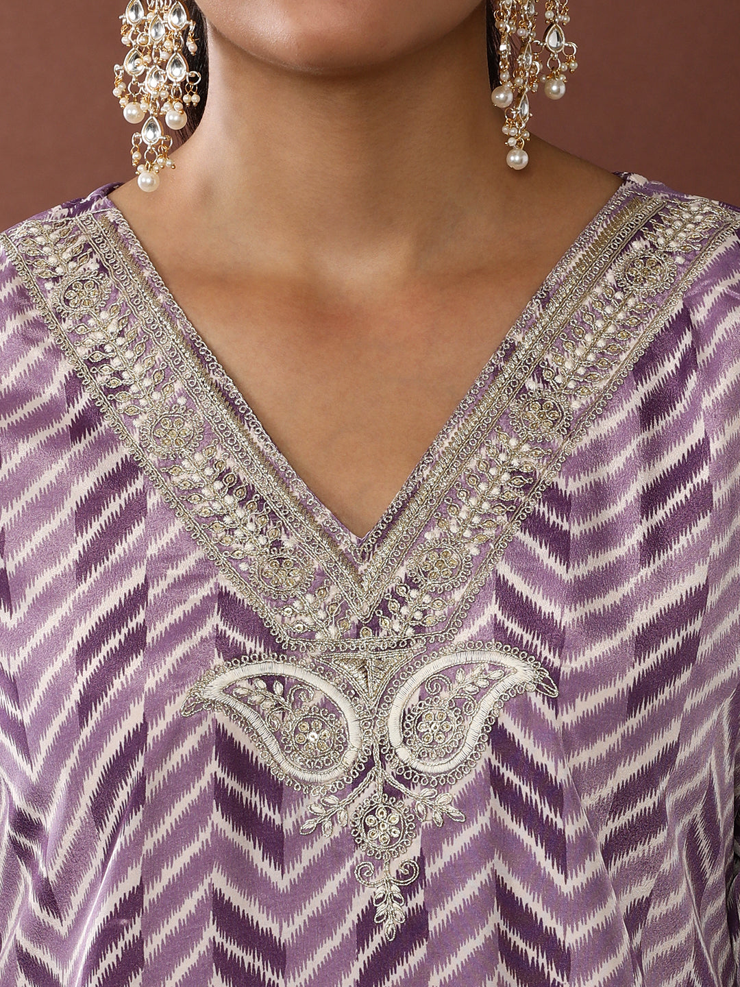 Floral Embroidered Poly Crepe Kurta & Trousers Sets