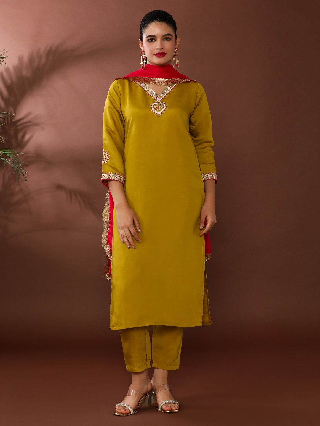 Floral Embroidered Chanderi Silk Kurta & Trousers Sets