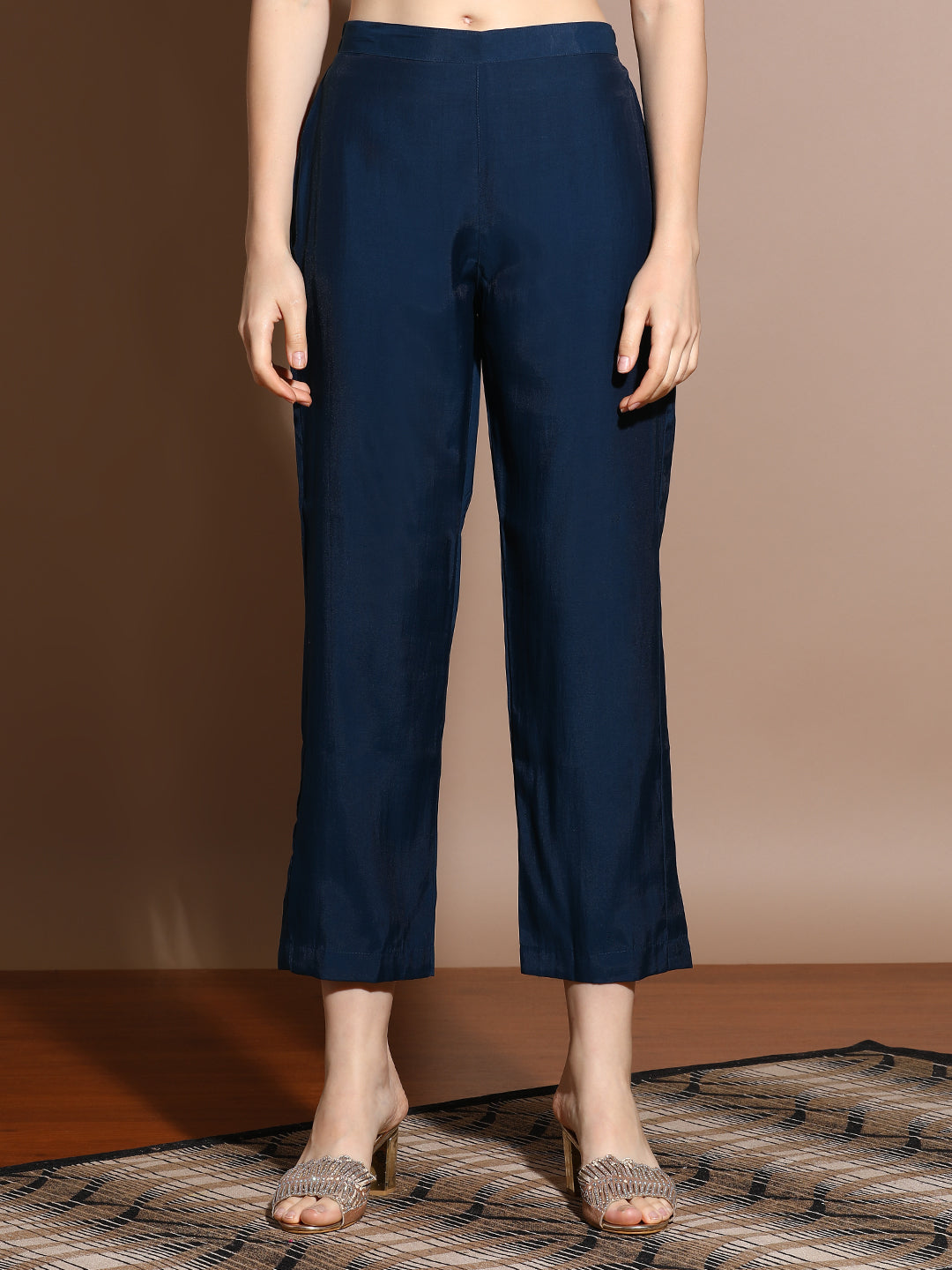 Navy Blue Festive Embroidered Kurta Set With Embellished Dupatta