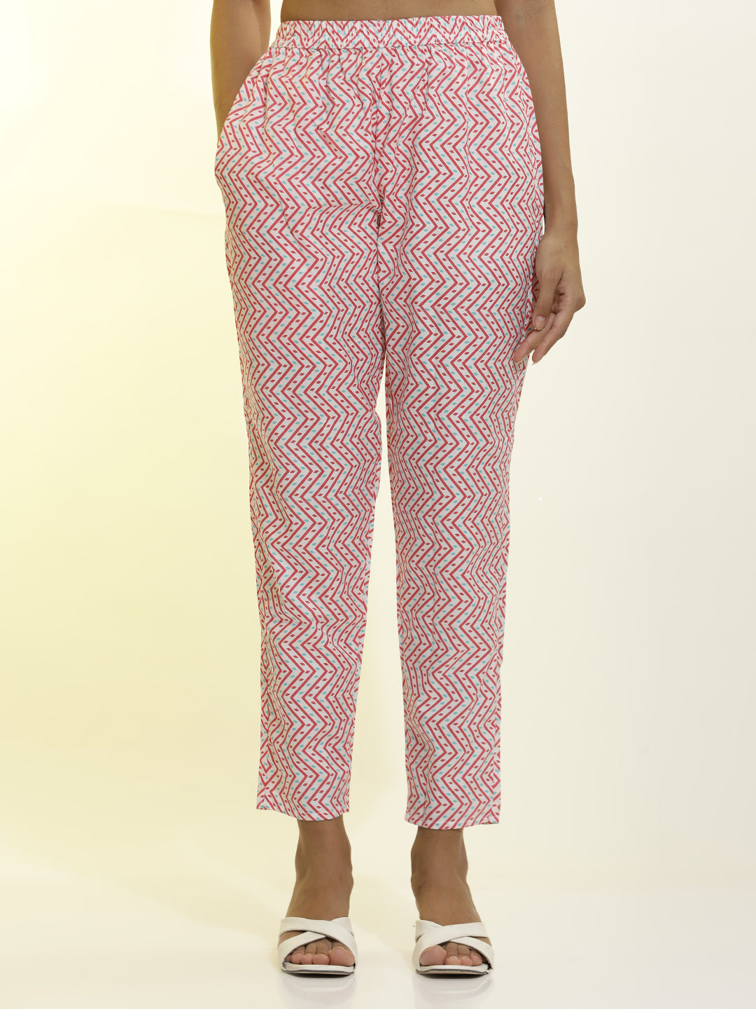 Pink Cotton Printed Straight Kurta Set