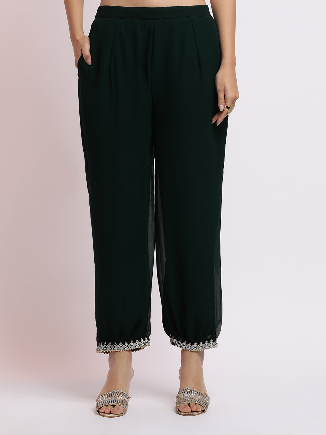 Green Embroidered Georgette Kurta Set With Dupatta