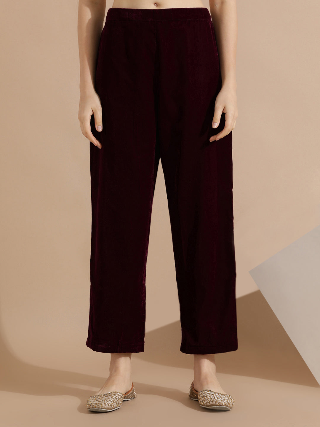 Maroon Velvet Solid Kurta Set With Dupatta