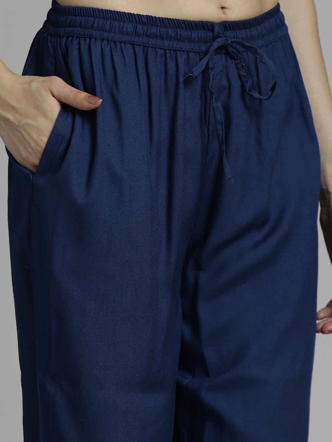 Navy Blue Floral Printed Kurta Set With Tie-Dye Dupatta