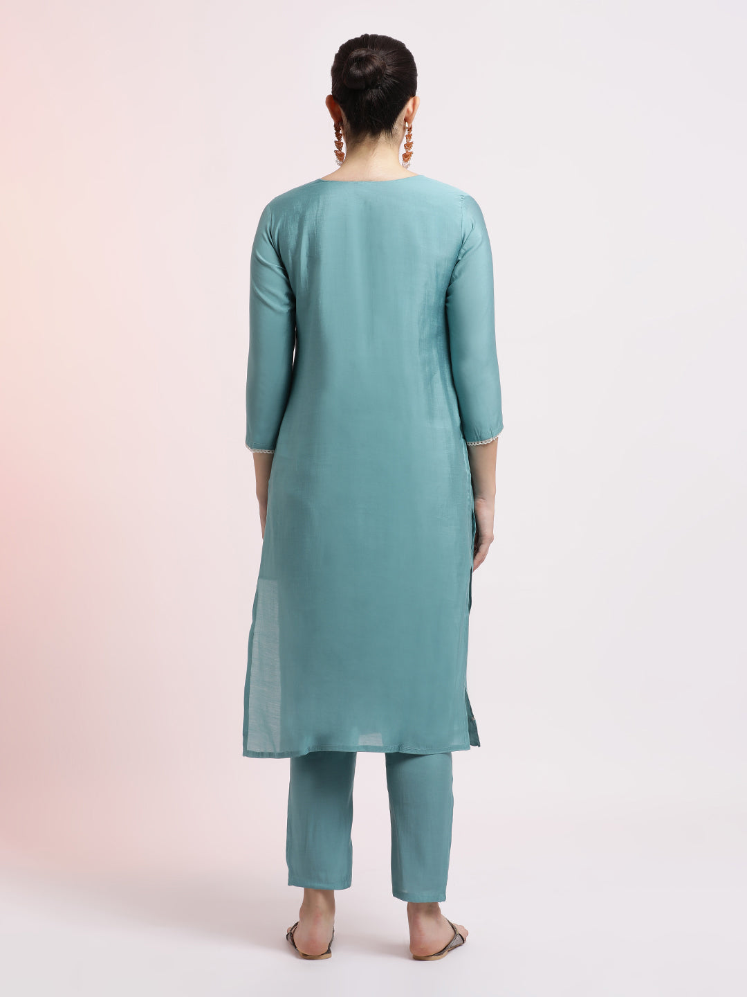 Sea Green Floral Embroidered Festive Kurta Set With Dupatta