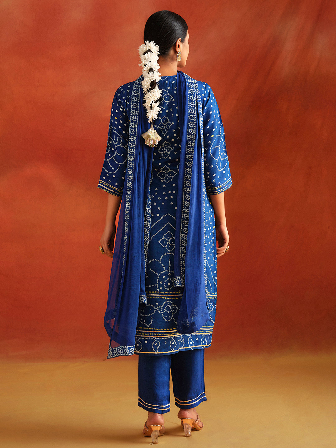 Blue Bandhani Printed Festive Kurta Set With Dupatta
