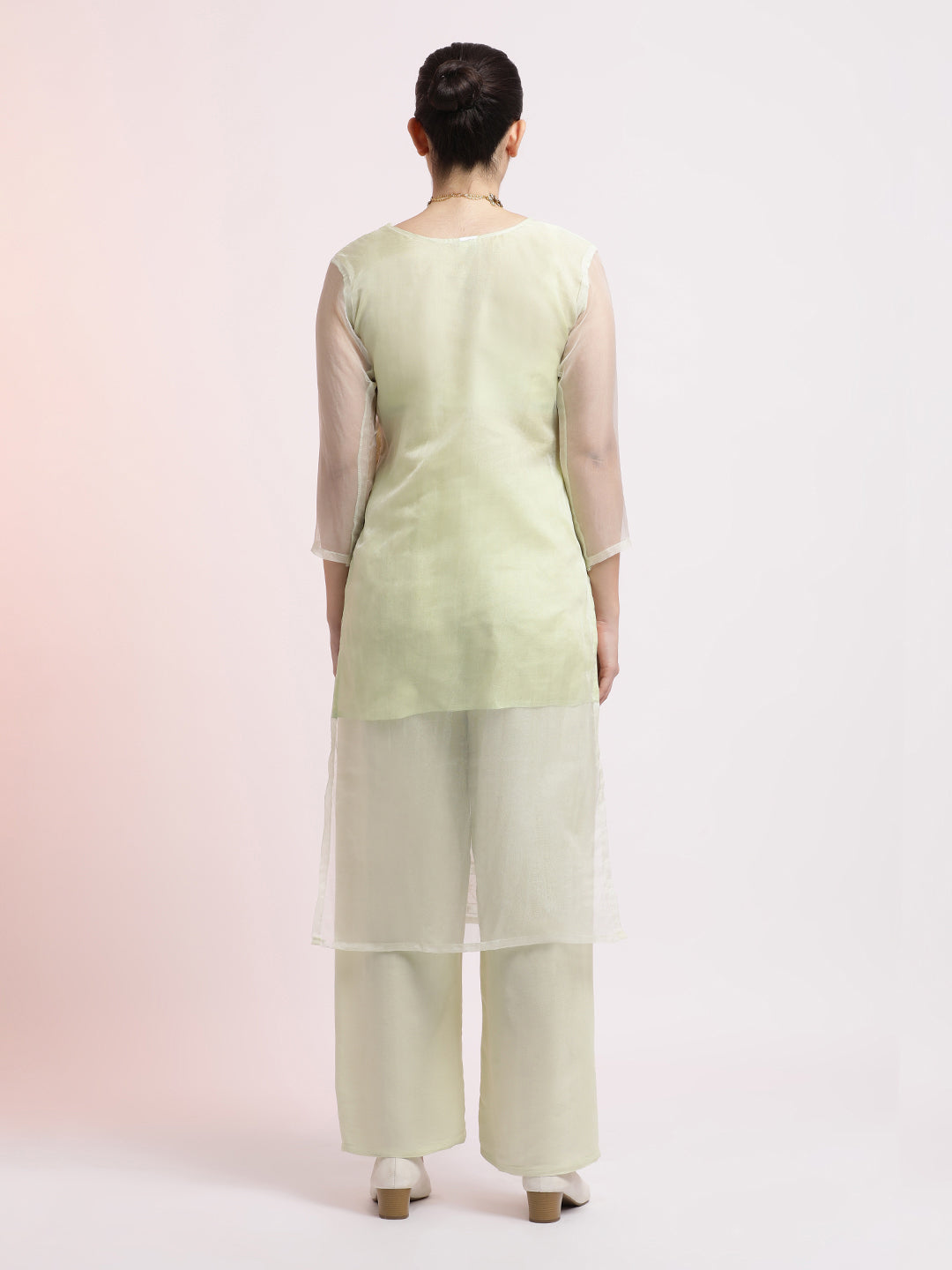 Pista Green Floral Embellished Organza Festive Kurta Set With Dupatta