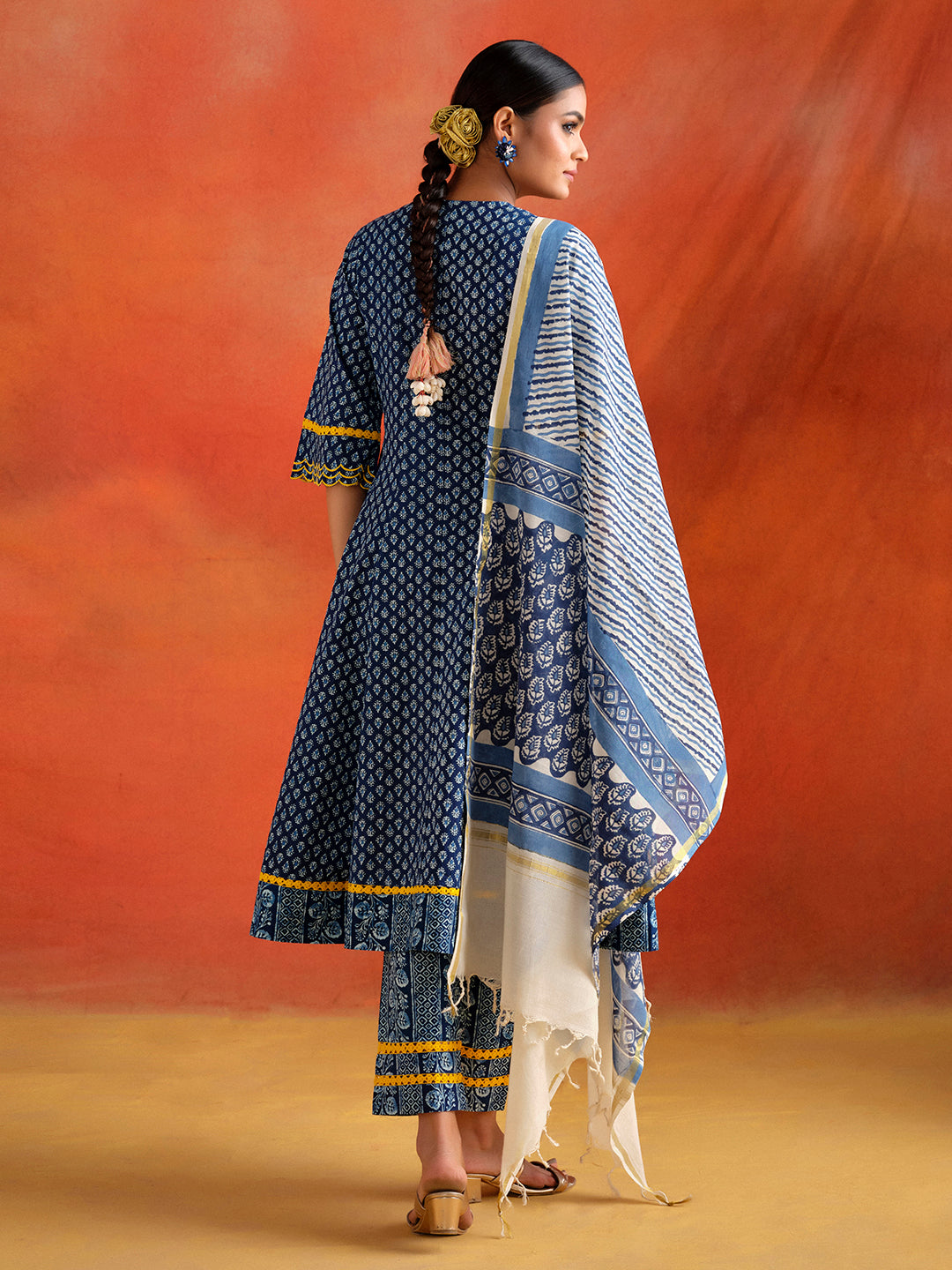 Indigo Blue Mirror Work Anarkali Suit Set