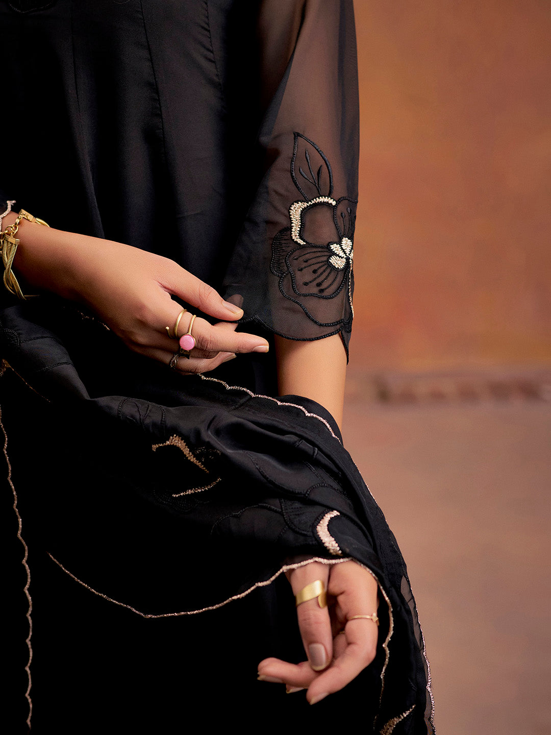 Black Patchwork Embroidered Festive Anarkali Kurta Set With Dupatta