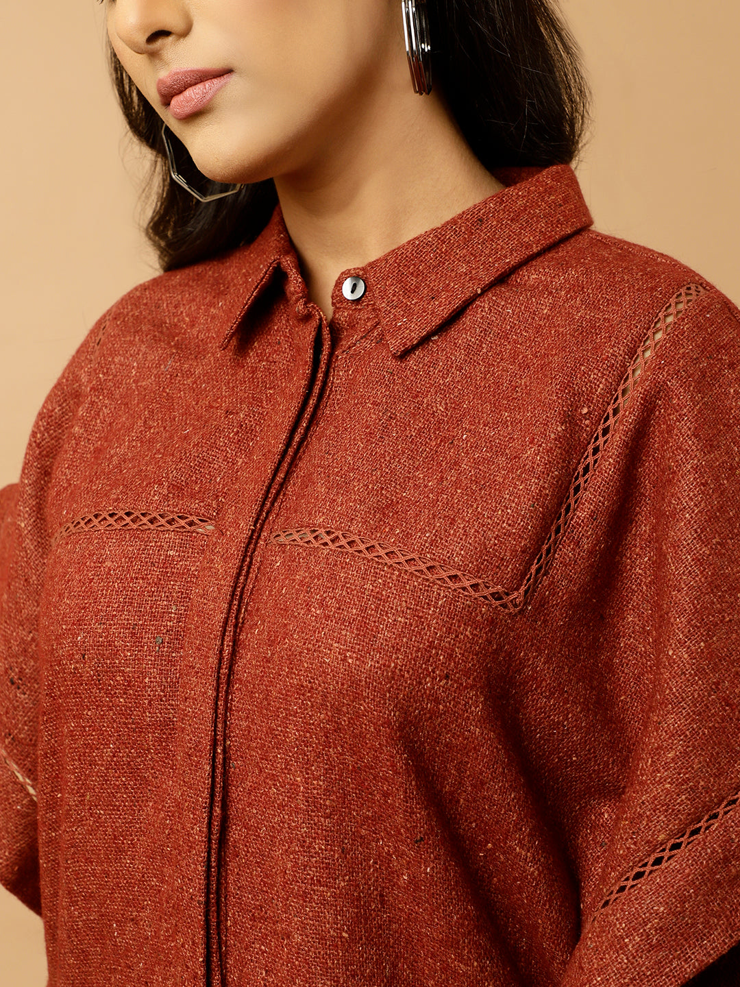 Maroon Woolen Poncho Top