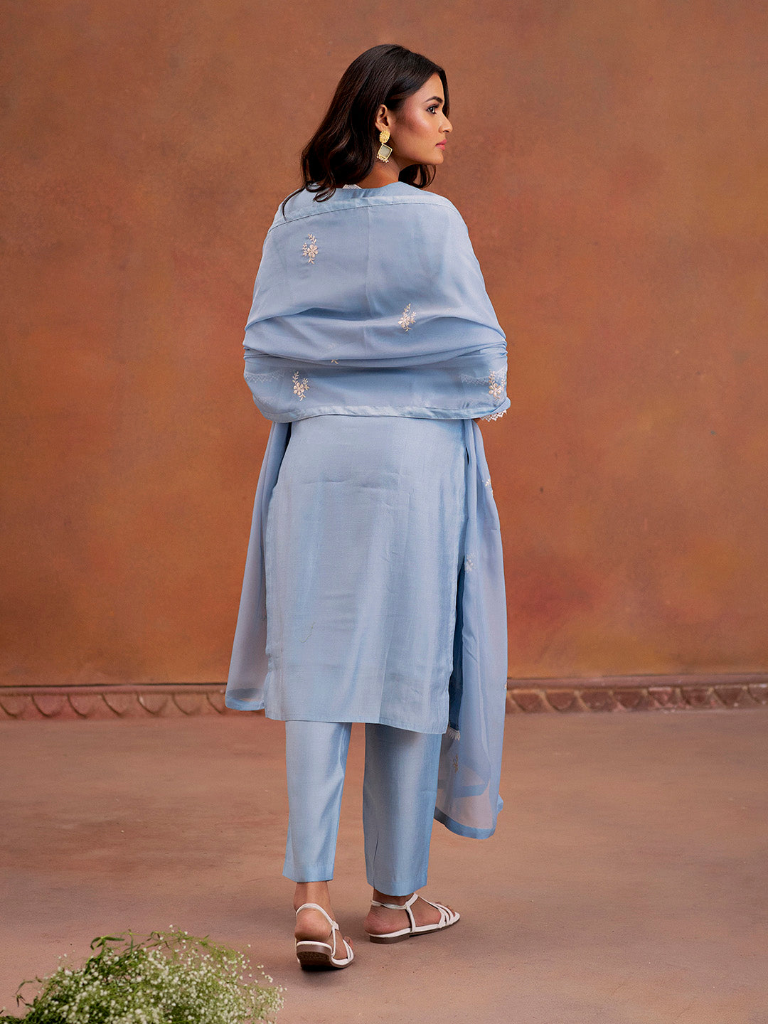 Blue Festive Embroidered Kurta Set With Dupatta