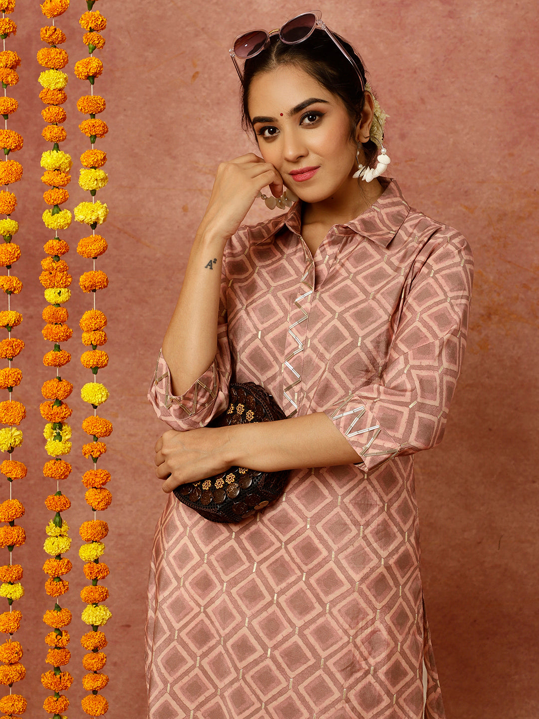 Mauve Abstract Print Straight Kurta