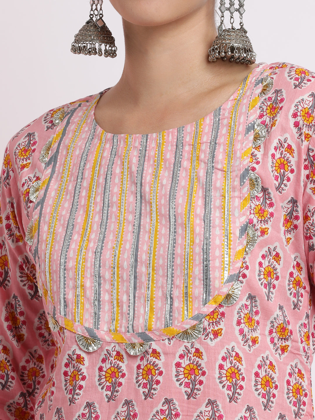 Floral Printed Pure Cotton Kurta With Sharara And Dupatta