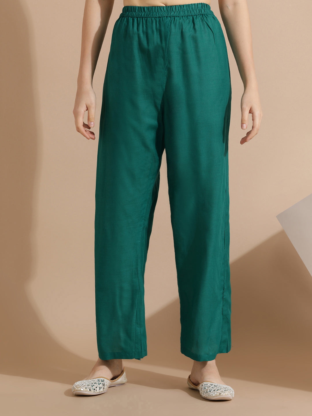 Peach Green Block Printed Cotton Kurta Set With Dupatta