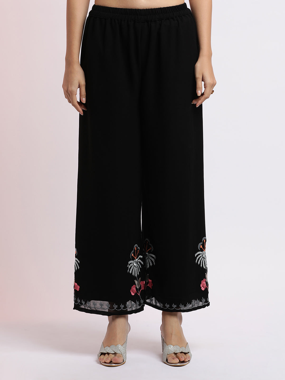 Black Thread Embroidered Georgette Kurta Set With Dupatta