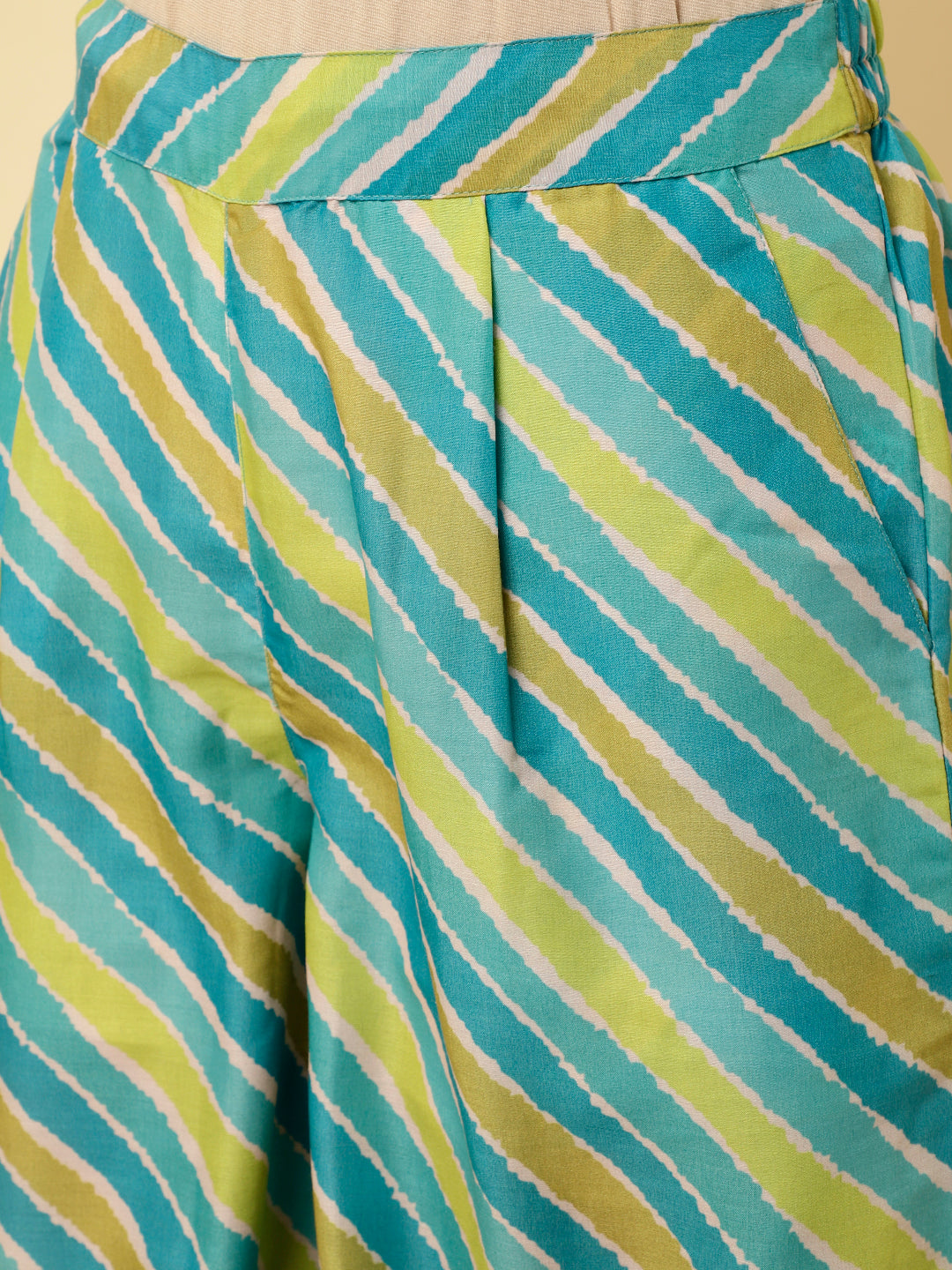 Turquoise Blue Leheriya Straight Kurta With Palazzo And Dupatta