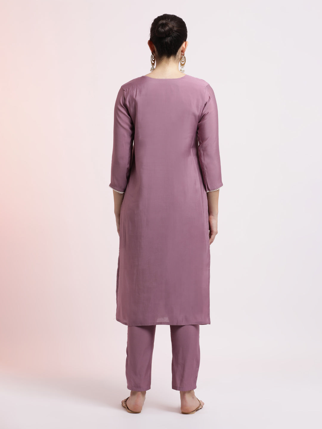 Floral Embroidered Festive Purple Kurta Set With Dupatta