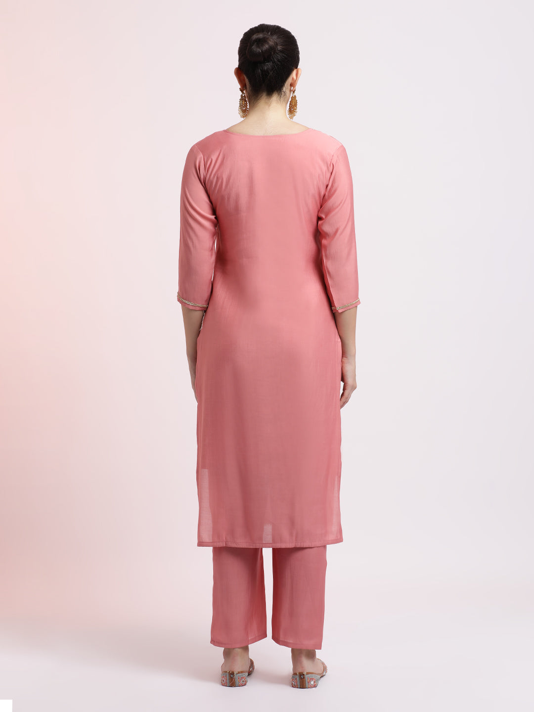 Baby Pink Embroidered Cotton Festive Kurta Set With Dupatta