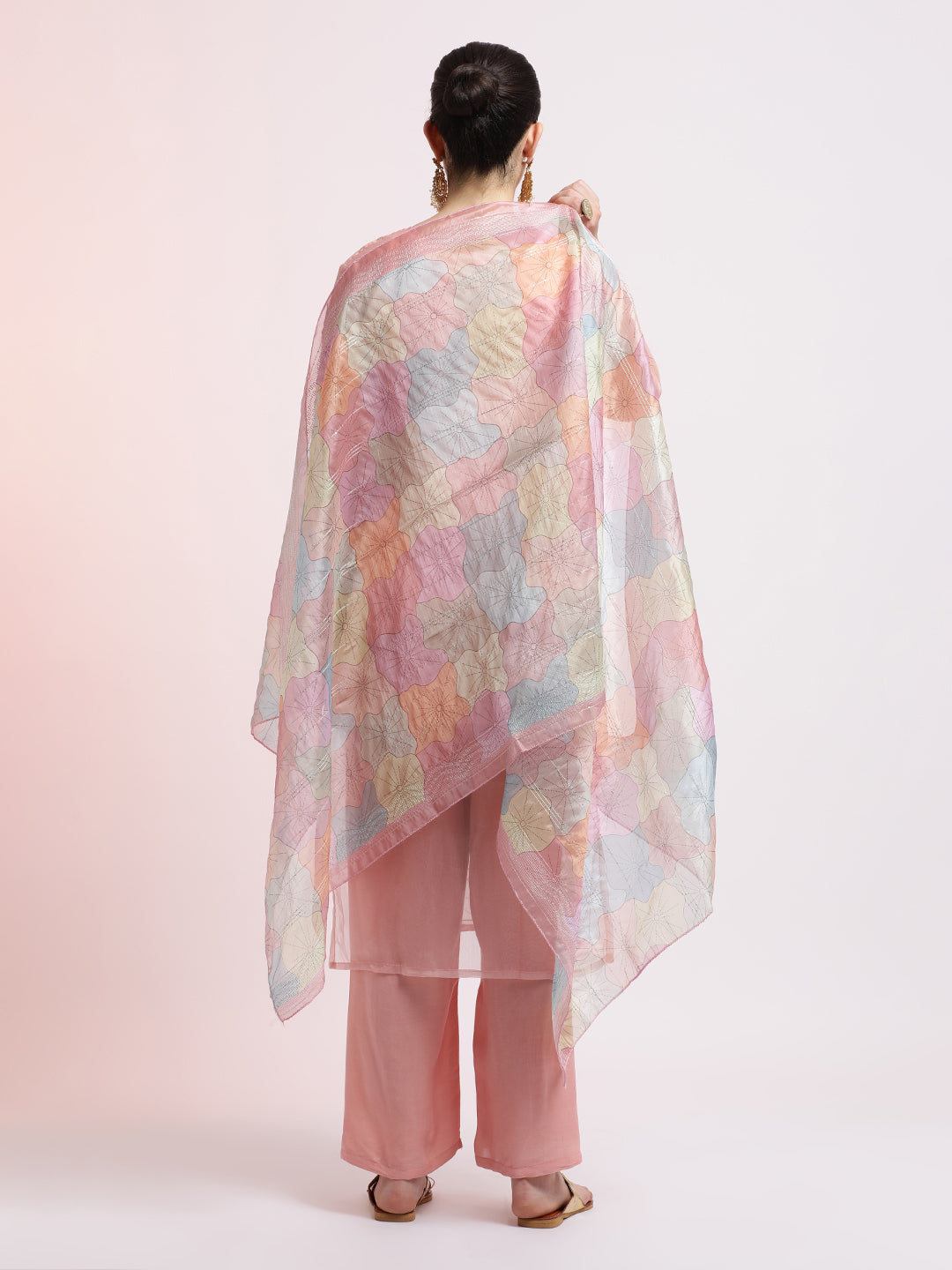 Floral Embellished Organza Festive Kurta Set With Dupatta