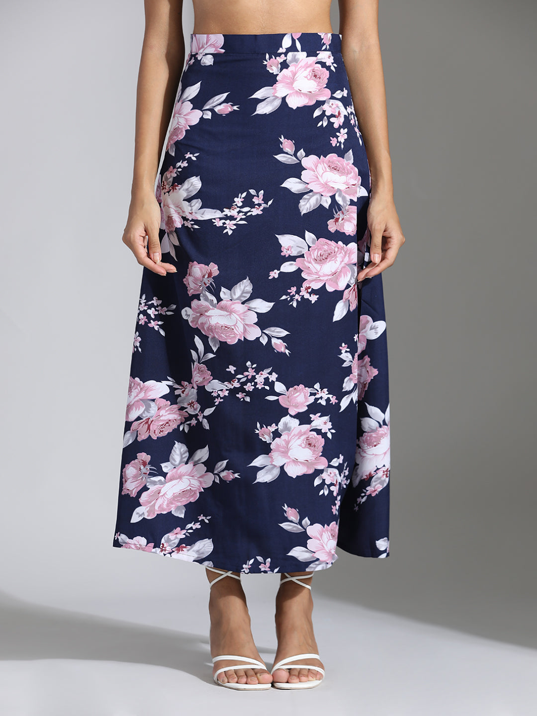 Blue Floral Printed Crop Top With Skirt Co-ord Set