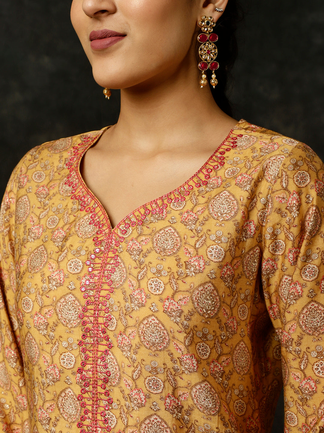 Yellow Foil Printed Kurta With Pants And Dupatta