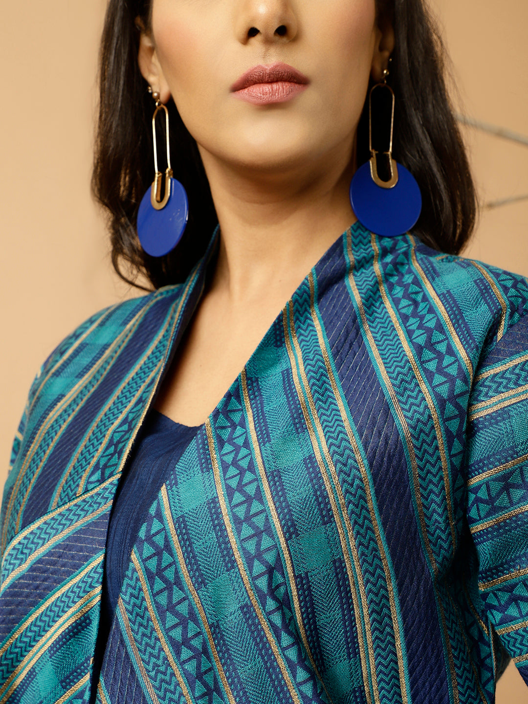Blue Jacquard Chanderi Jacket