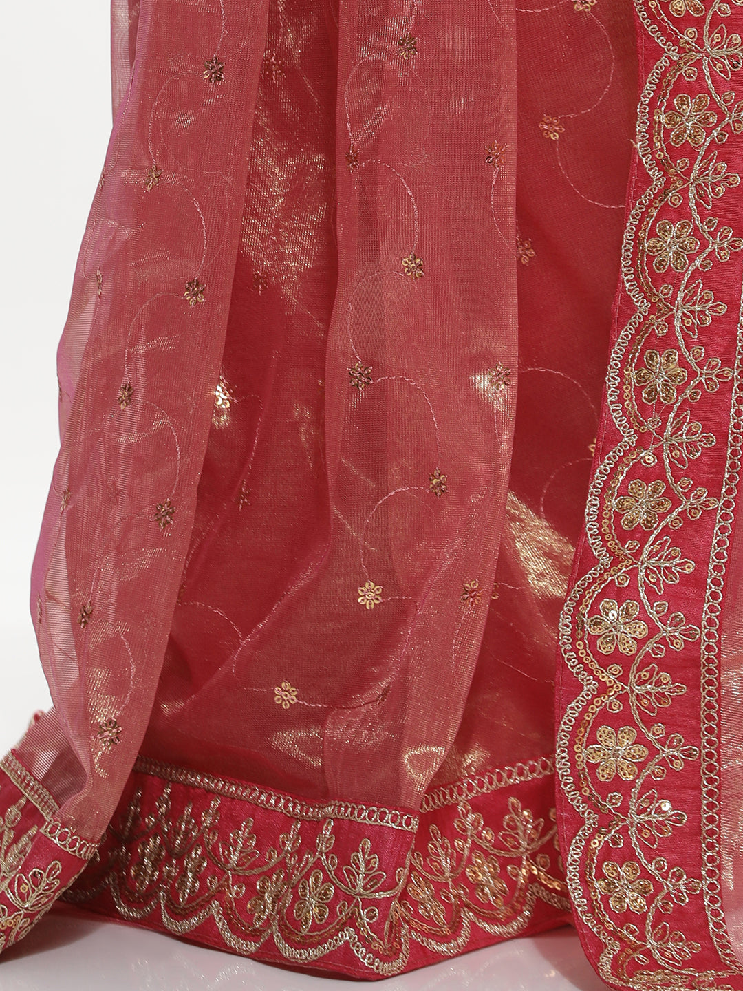 Sequin Pink Embroidered Net Party Wear Saree