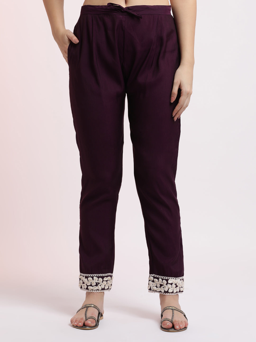 Purple Floral Embroidered Festive Kurta Set With Dupatta