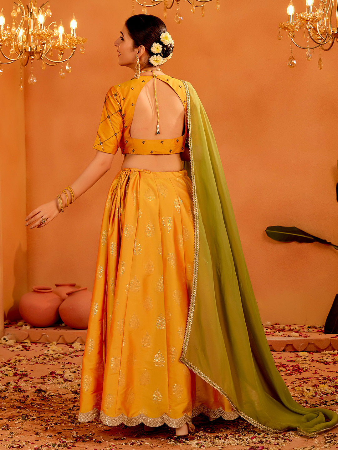 Festive Embellished Lehenga with Blouse and Dupatta