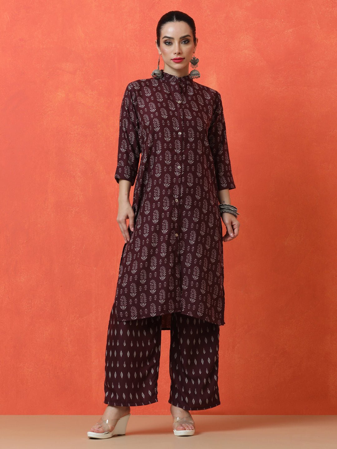 Floral Printed Straight Viscose Rayon Kurta & Trousers Sets