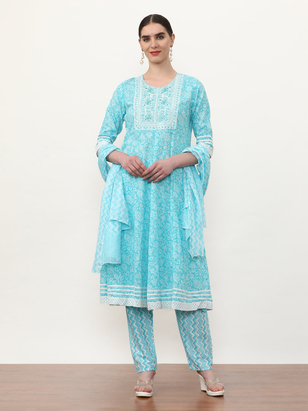 Embroidered Pure Cotton Floral Kurta Sets With Dupatta