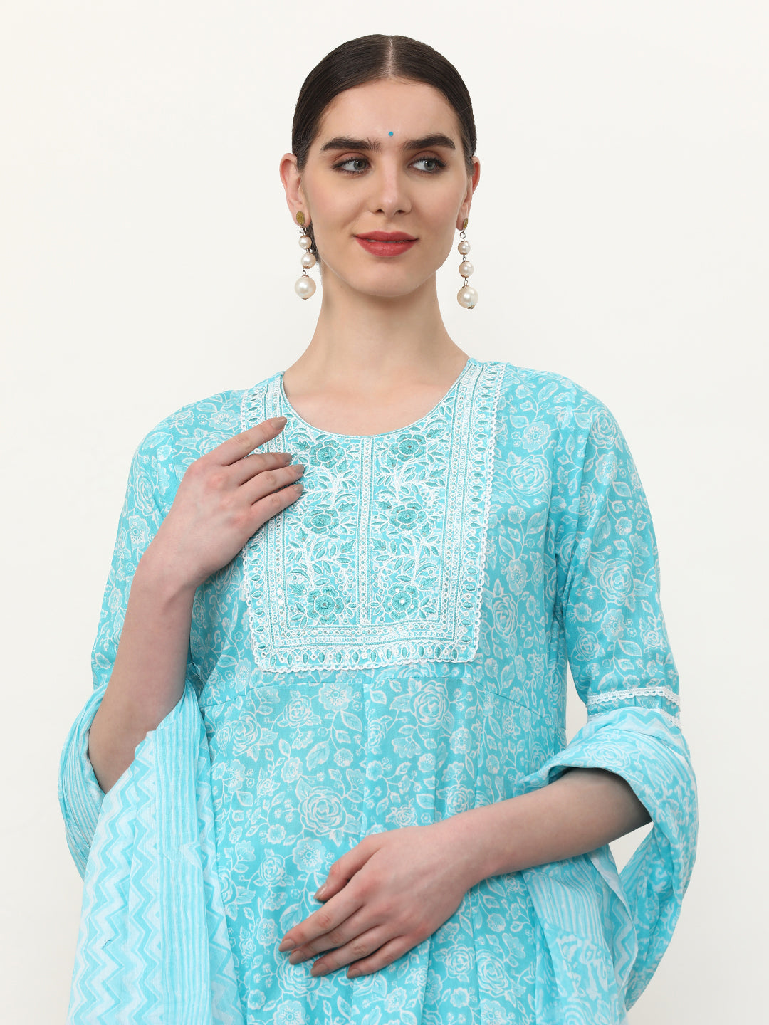 Embroidered Pure Cotton Floral Kurta Sets With Dupatta