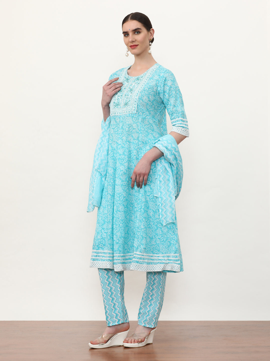 Embroidered Pure Cotton Floral Kurta Sets With Dupatta