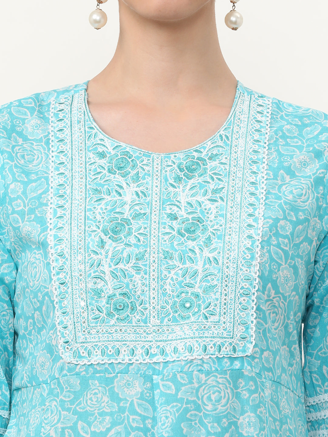 Embroidered Pure Cotton Floral Kurta Sets With Dupatta