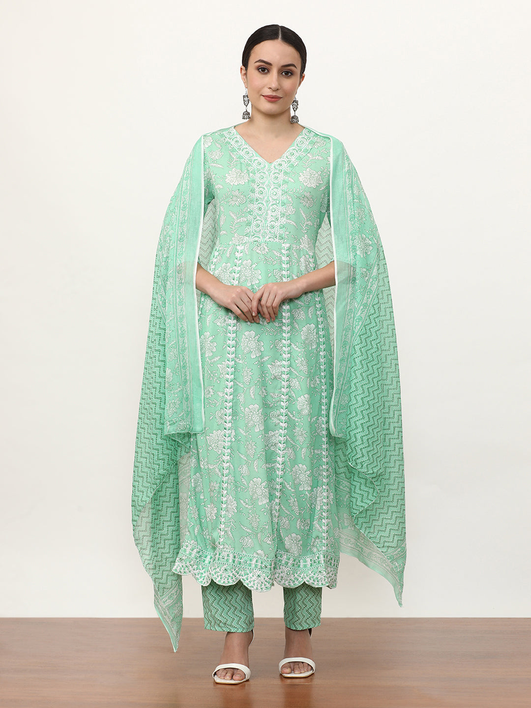 Embroidered Pure Cotton Floral Kurta Sets With Dupatta