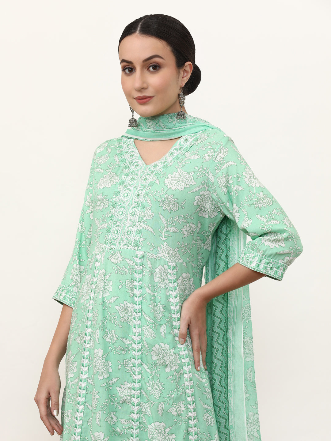 Embroidered Pure Cotton Floral Kurta Sets With Dupatta