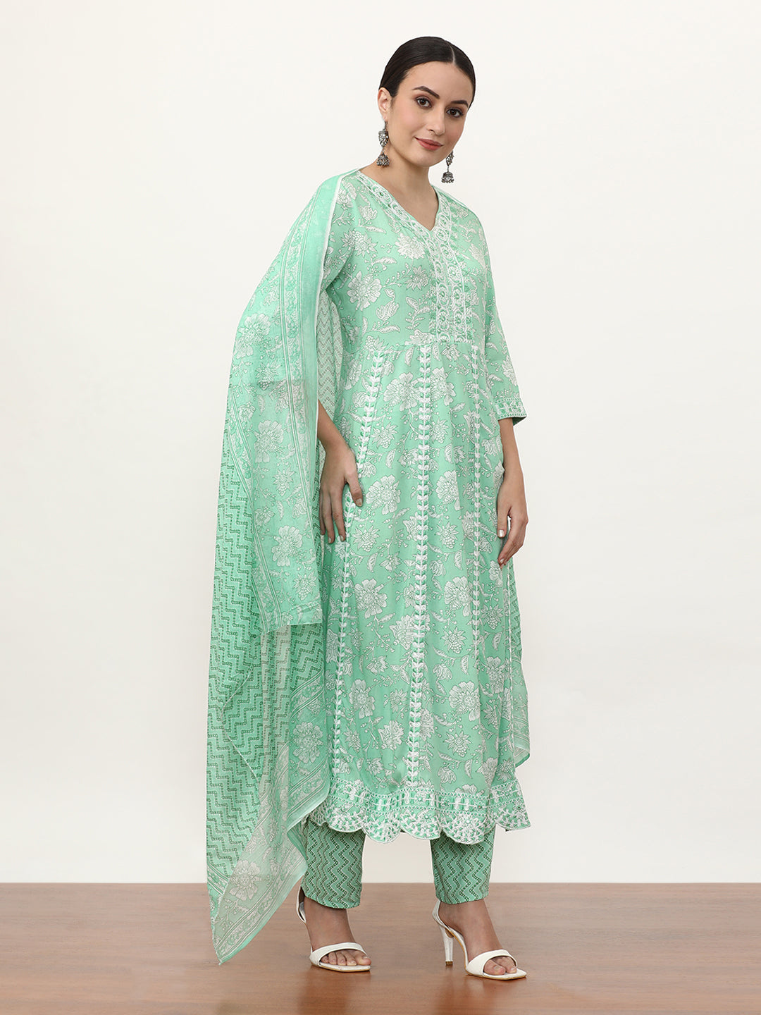 Embroidered Pure Cotton Floral Kurta Sets With Dupatta