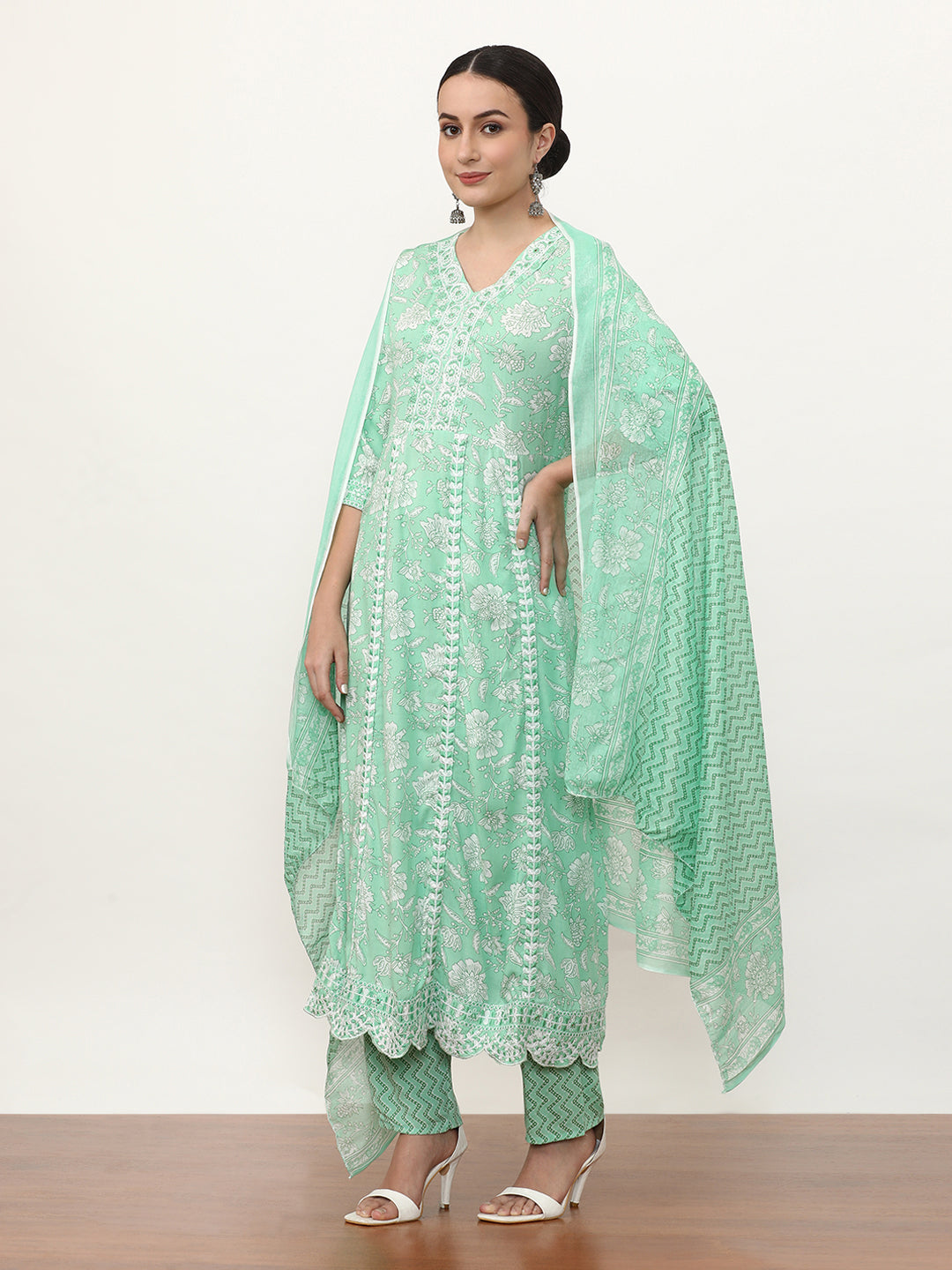 Embroidered Pure Cotton Floral Kurta Sets With Dupatta