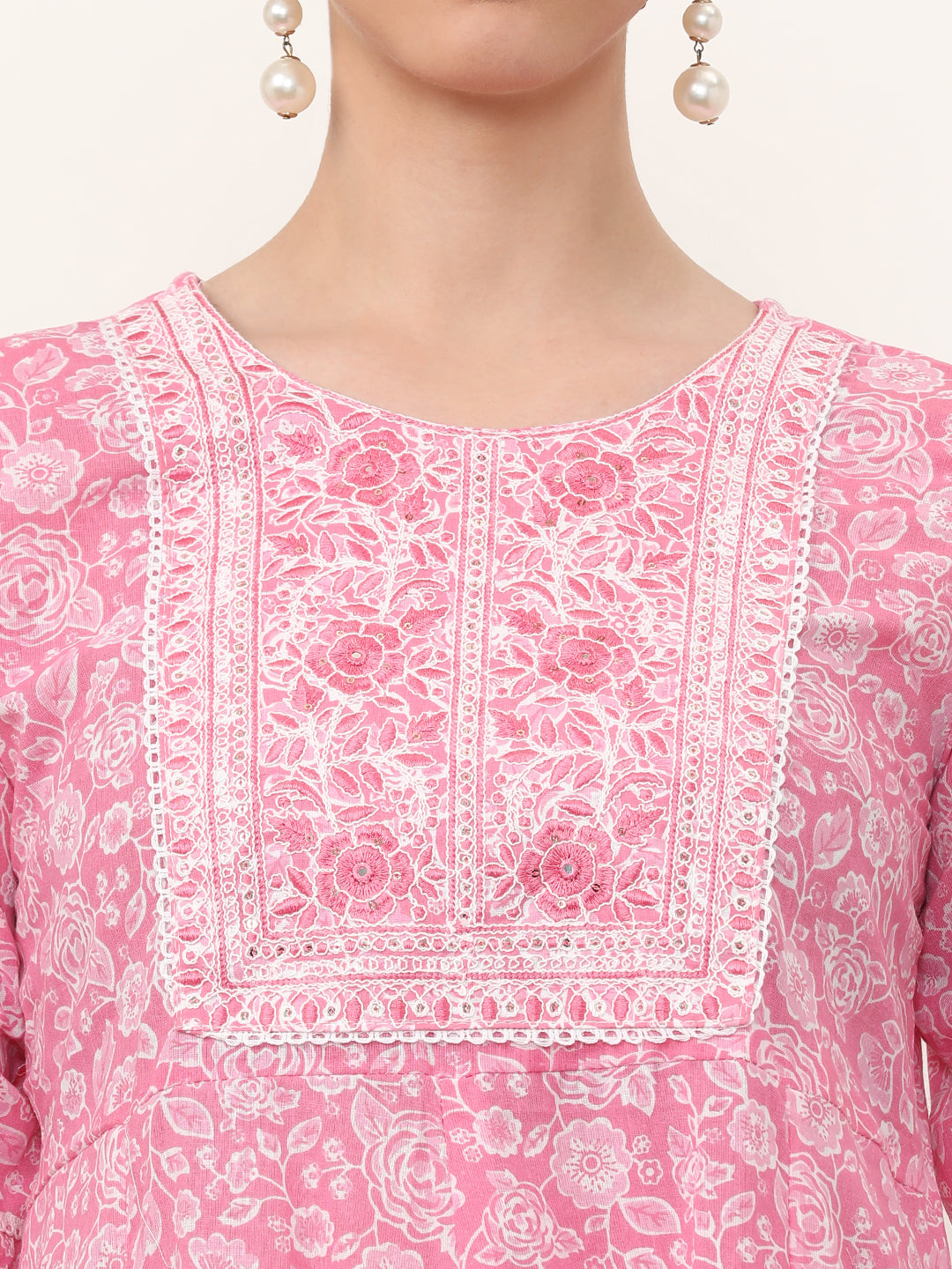 Embroidered Pure Cotton Floral Kurta Sets With Dupatta