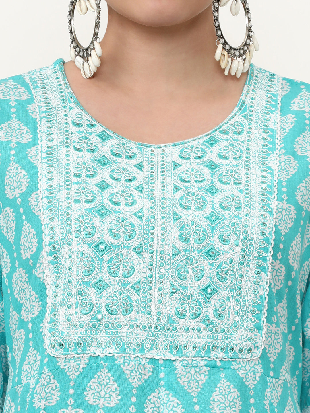 Embroidered Pure Cotton Colourblocked Kurta Sets With Dupatta