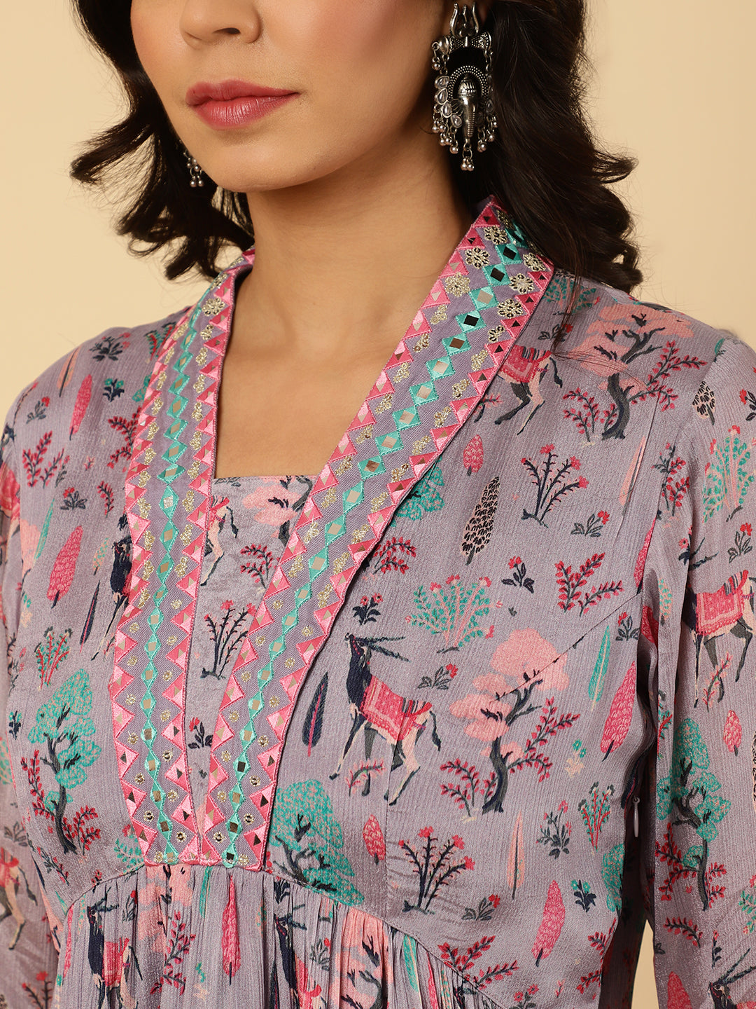 Lavender Mirror Embroidered Festive Kurta Set