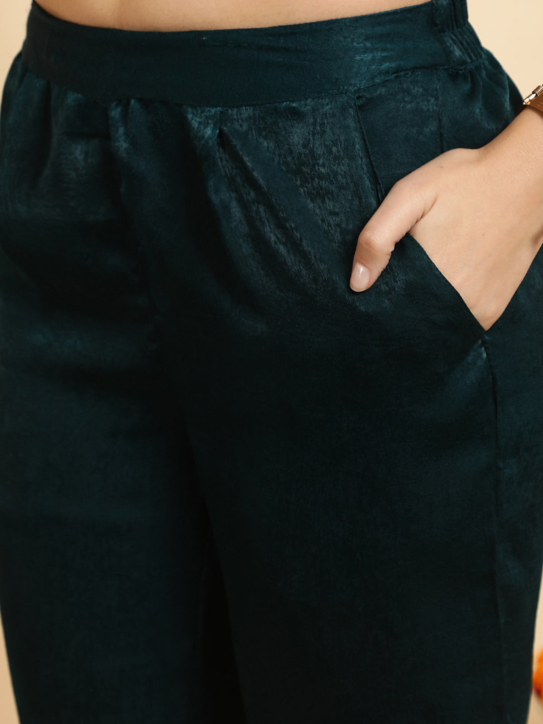 Dark Green Embroidered Velvet Kurta With Pants