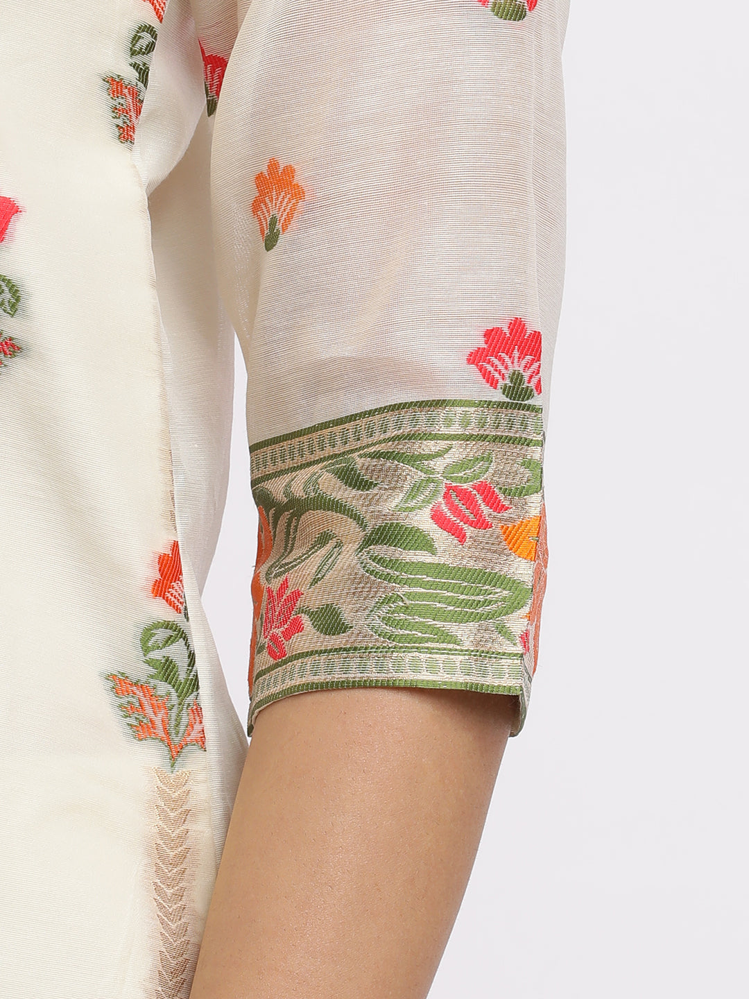 Off White Embroidered Chanderi Cotton Kurta Set With Dupatta