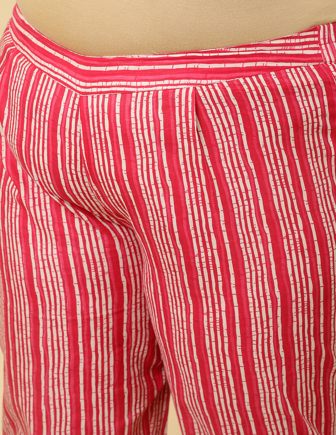 Plus Size Pink Mirror Embellished Ikat Printed Anarkali Kurta With Pants And Dupatta