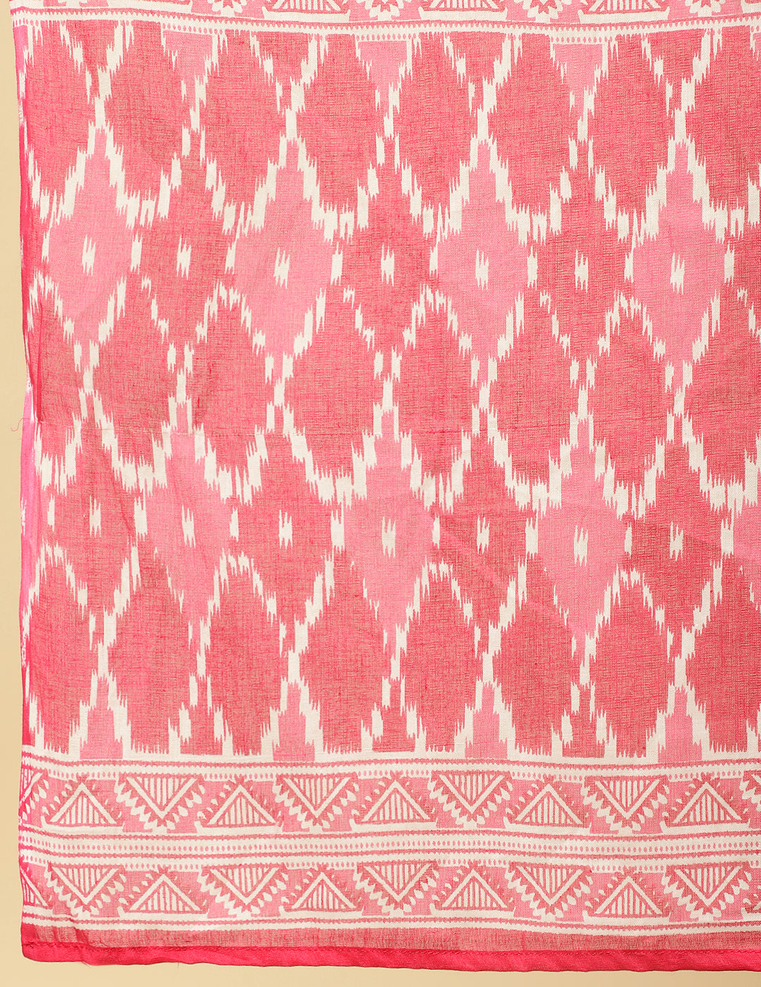 Plus Size Pink Mirror Embellished Ikat Printed Anarkali Kurta With Pants And Dupatta