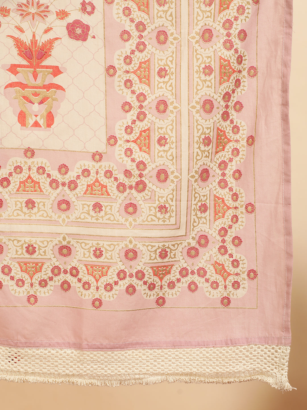 Mauve Ethnic Motif Guldasta Cotton Straight Kurta With Pants And Dupatta