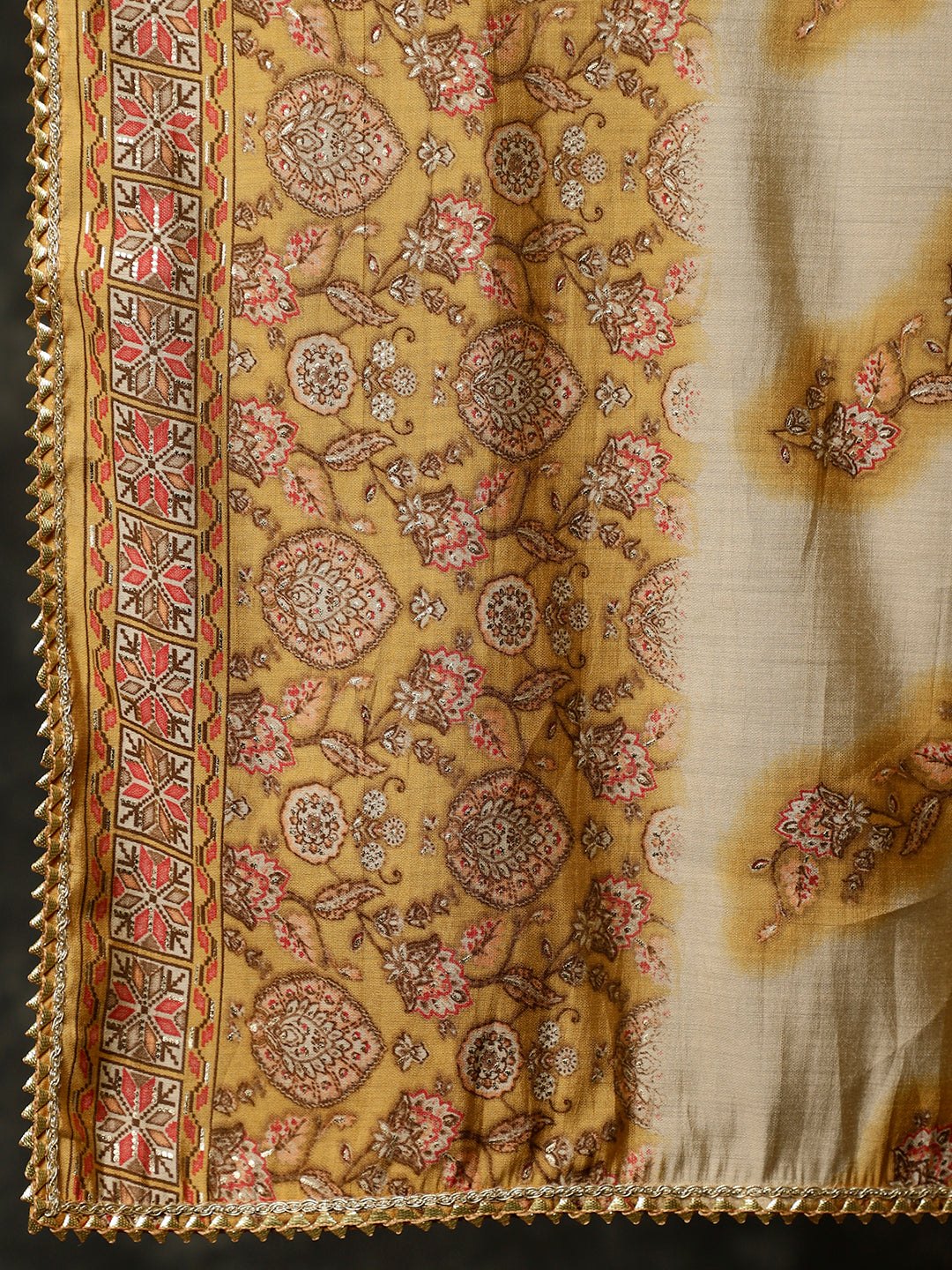 Yellow Foil Printed Kurta With Pants And Dupatta