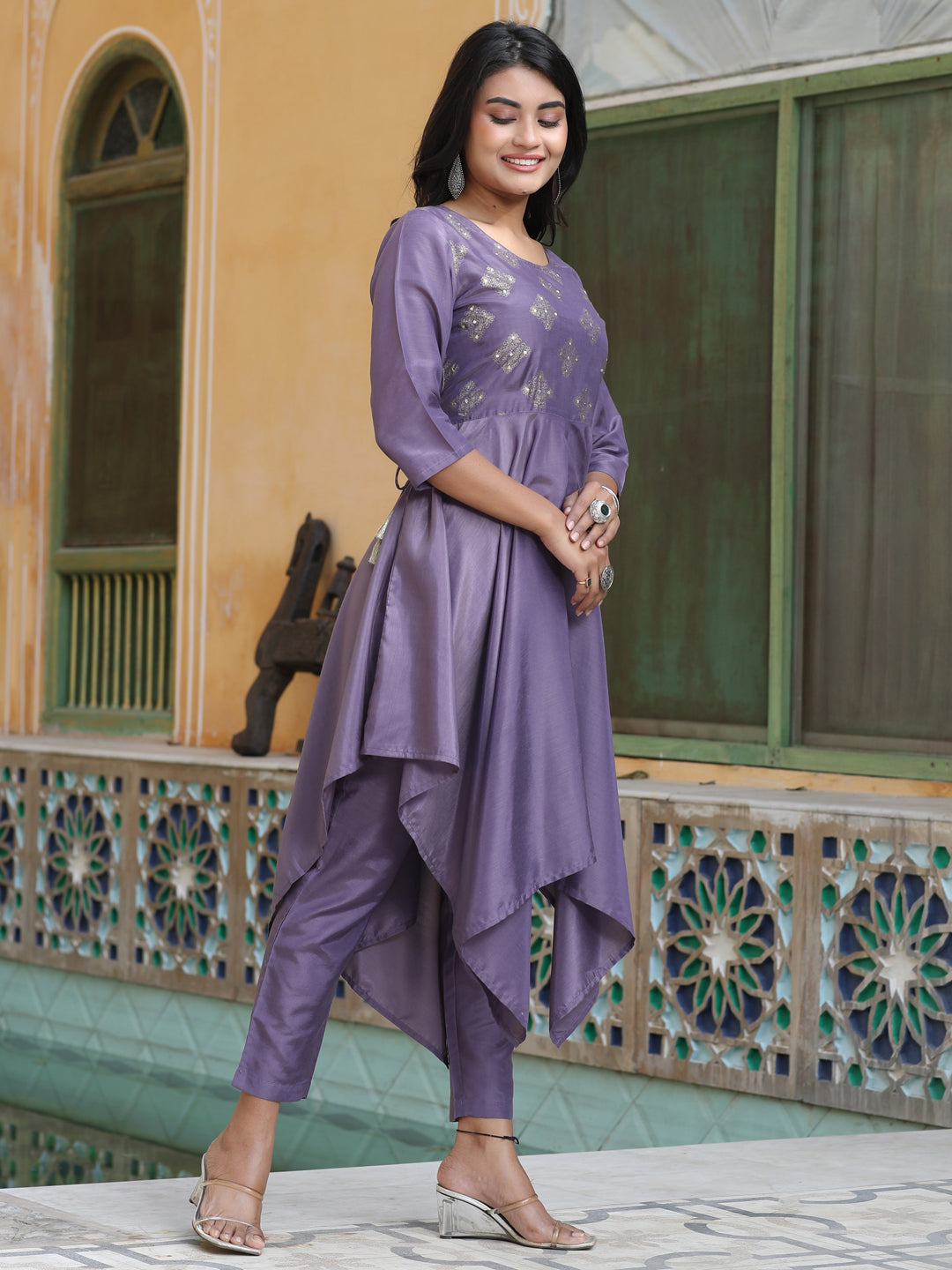Purple Hankerchief Kurta With Pants
